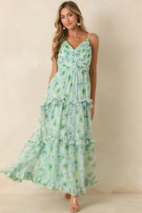 ASTR The Label Ayanna Green Floral Ruffle Maxi Dress