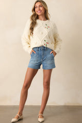 Berry Breeze Ivory Embroidered Sweater