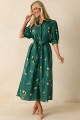 A Better Idea Forest Green Multi Floral Print Cotton Maxi Dress