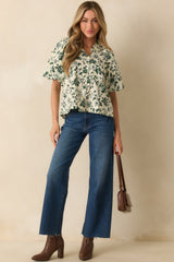 A Sweet Surprise Green Floral Print Cotton Puff Sleeve Top
