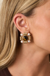 Beyond The Waters Gold Square Brown Stone Earrings