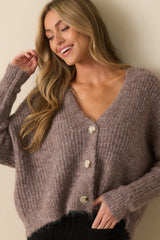 Always The Answer Taupe Ribbed Knit Button Up Cardigan