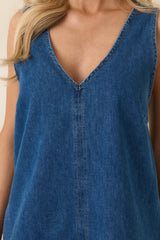 A Subtle Statement Medium Wash Cotton Denim Mini Dress