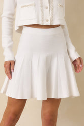 As You Should White Stretch Knit Pleated Mini Skirt