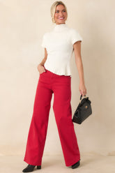 Balanced Perspective Ivory Ribbed Cotton Asymmetrical Top