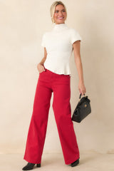 Balanced Perspective Ivory Ribbed Cotton Asymmetrical Top