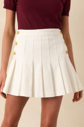 All About Confidence White Cotton Pleated Denim Mini Skirt