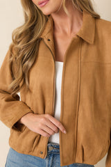 All Part of the Plan Camel Faux Suede Zip Front Jacket