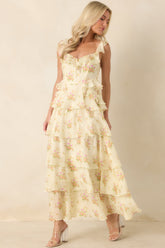 ASTR The Label Adessa Yellow Floral Ruffle Tiered Maxi Dress