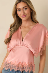 A Serendipitous Moment Blush Pink Trim V-Neck Blouse