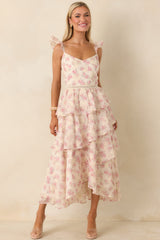 Blissful Garden Light Pink Floral Flutter Sleeve Maxi Dress