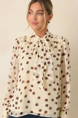A Fine Point Ivory & Brown Polka Dot Tie Neck Blouse