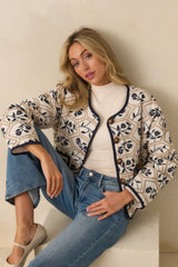 All The Right Ways Ivory Floral Embroidered Quilted Jacket