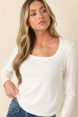 Back To The Basics Ivory Scoop Neck Long Sleeve Top