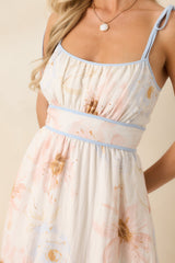 Blooming in Watercolor Ivory Multi Floral Tie Strap Midi Dress