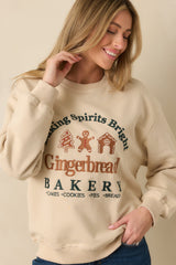 Baking Spirits Bright Light Beige Embroidered Crewneck Sweatshirt