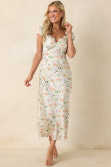ASTR The Label Makaela Pale Green Multi Floral Lace Trim Midi Dress