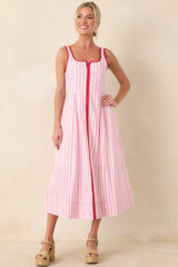 All Smiles Pink & White Stripe Midi Dress