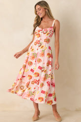 A Tour of Italy Red Multi Culinary Print Midi Dress