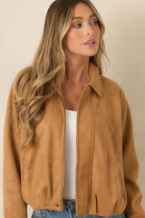 All Part of the Plan Camel Faux Suede Zip Front Jacket