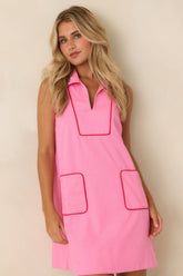 Afternoon Match Pink Linen Blend Sleeveless Mini Dress