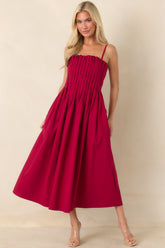 A Reason to Celebrate Ruby Red Pleated Cotton Midi Dress