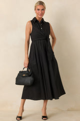 A Beautiful Balance Black Cotton Wrap-Front Midi Dress