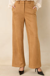 All Part of the Plan Camel Faux Suede Wide Leg Pants