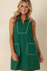 Afternoon Match Emerald Green Linen Blend Sleeveless Mini Dress