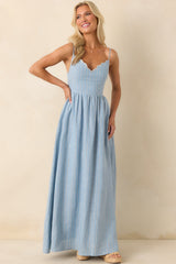 Aylaya Light Blue Stripe Linen Singapore Maxi Dress