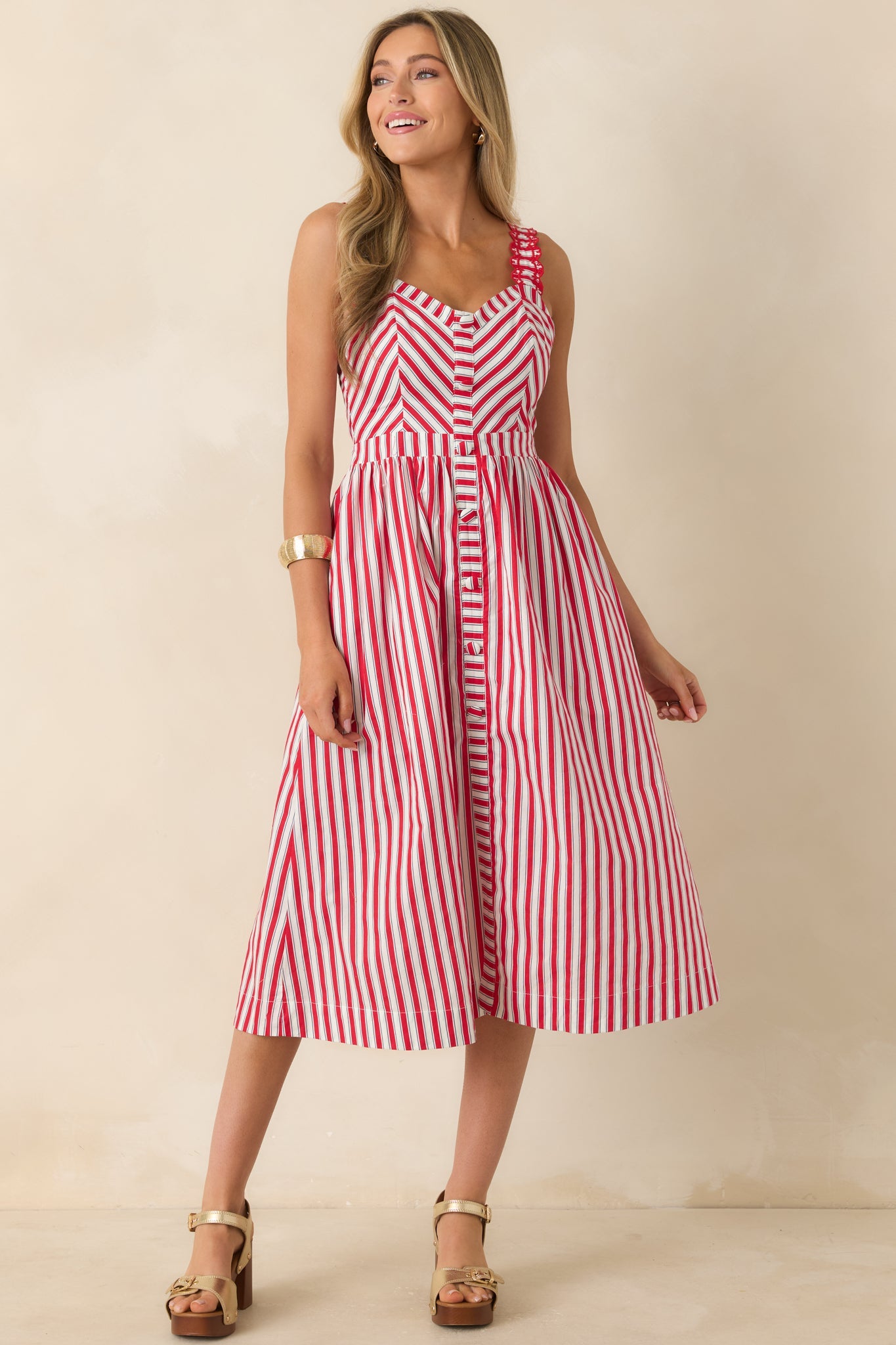 Baby, You're a Firework Red Multi Stripe Cotton Midi Dress
