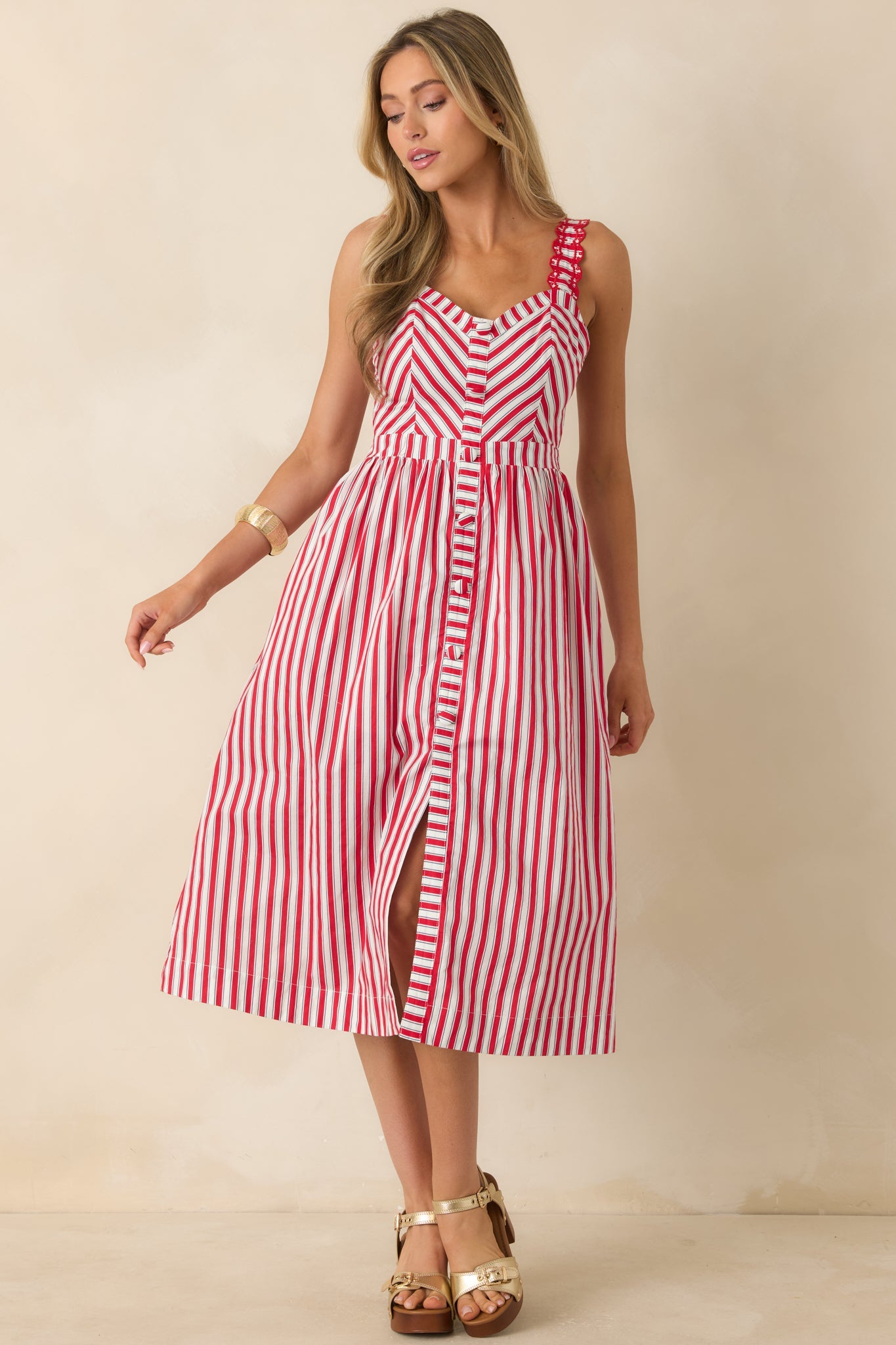 Baby, You're a Firework Red Multi Stripe Cotton Midi Dress
