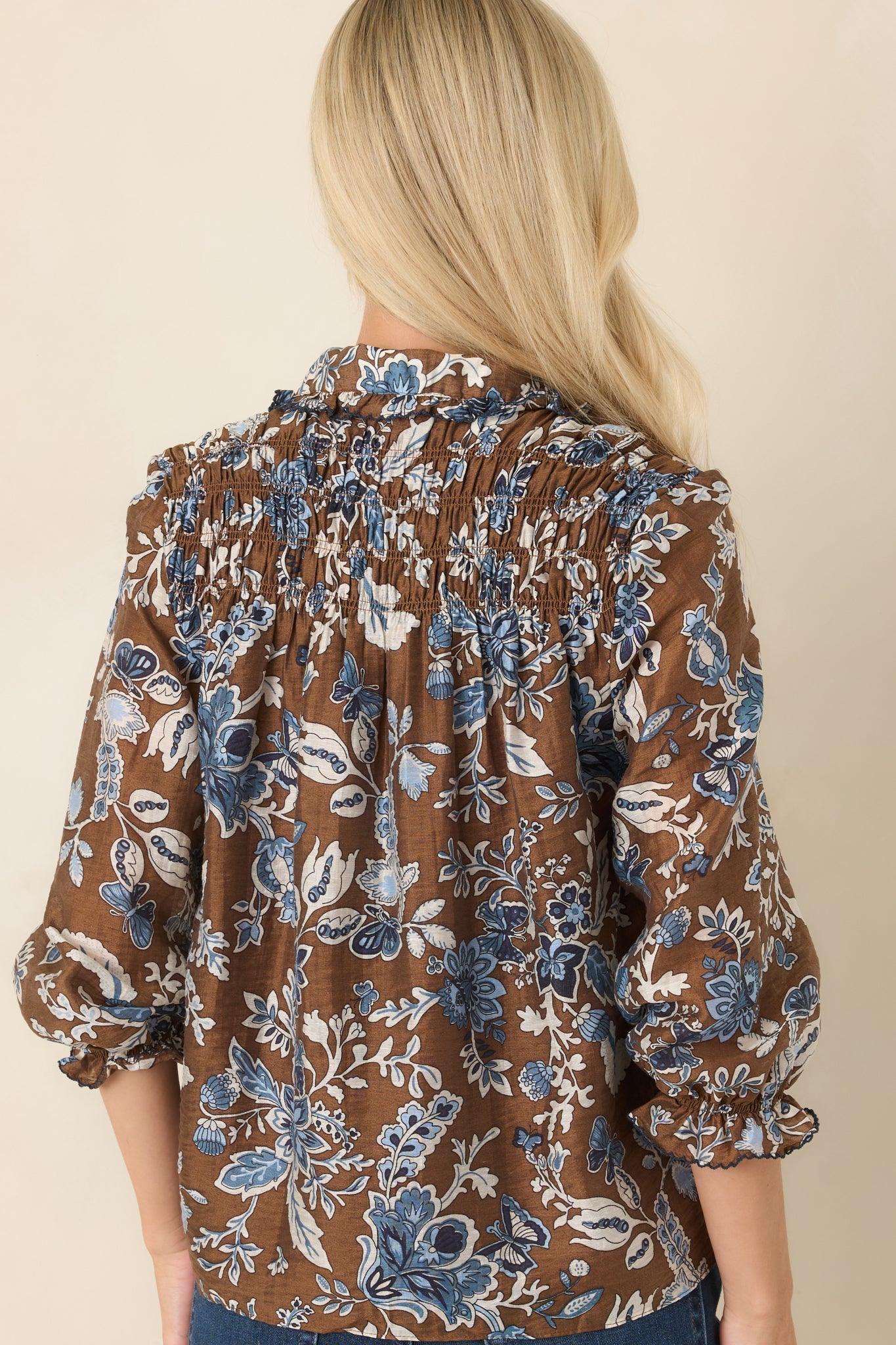 A Story of Her Own Brown & Blue Floral Blouse