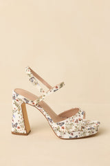 Bloom Where You Are Ivory Multi Floral Platform Block Heel Sandals