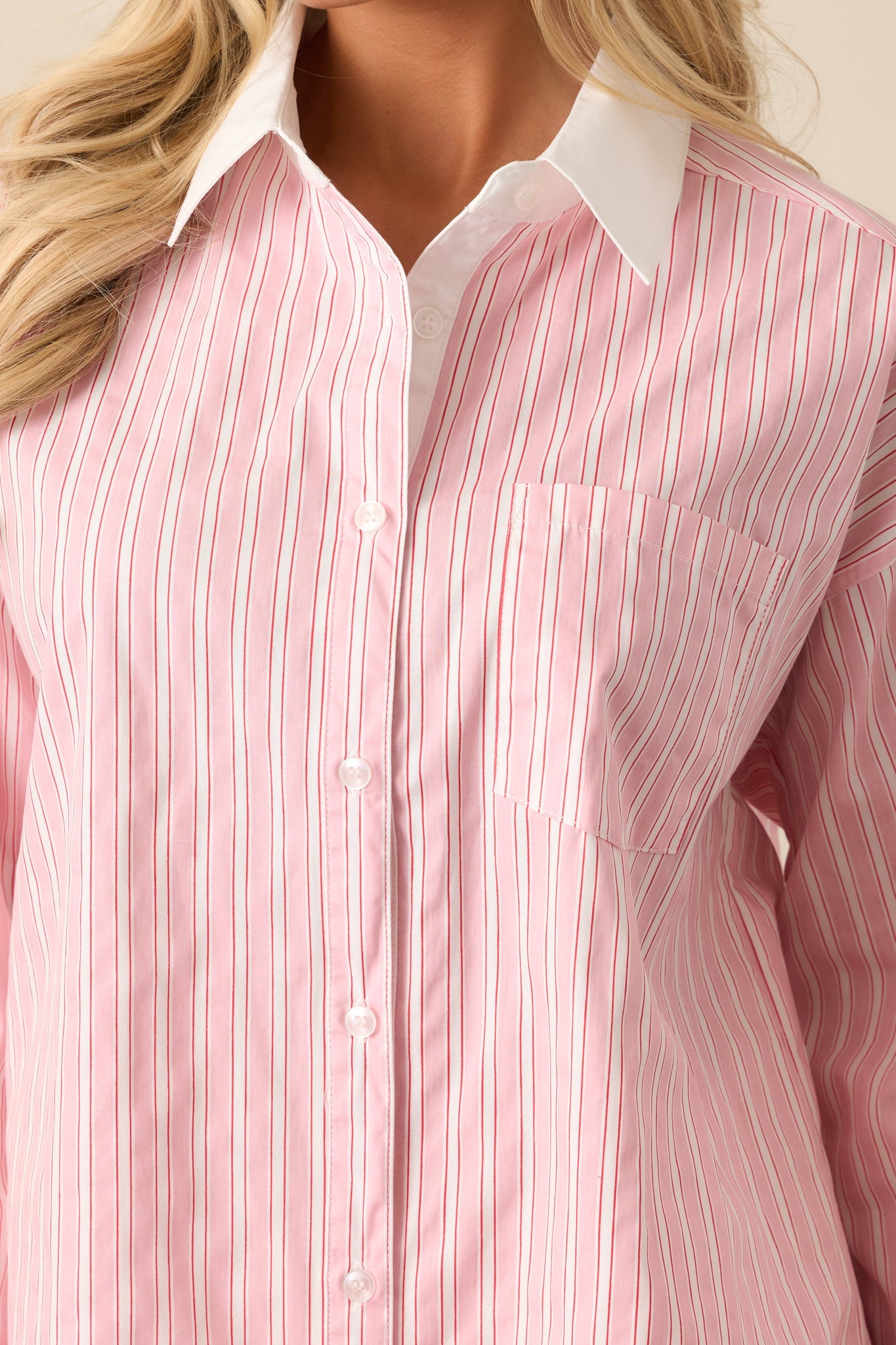 A Natural Leader Pink Stripe Cotton Oxford Button Up Top