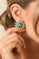 Around The World Green & Gold Textured Earrings