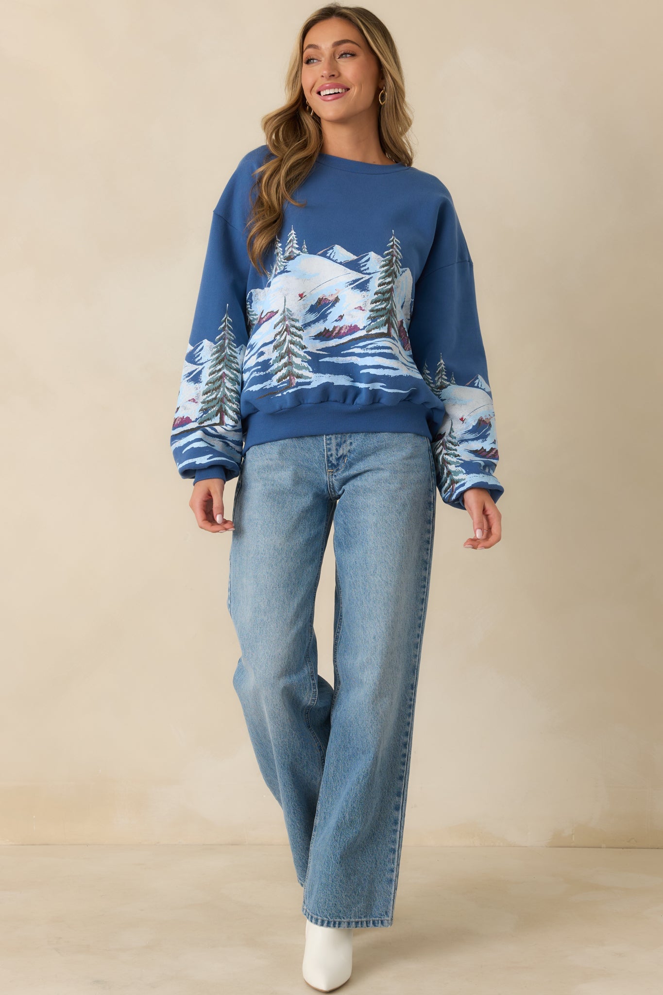 Alpine Ski Dark Blue Multi Cotton Crewneck Sweatshirt
