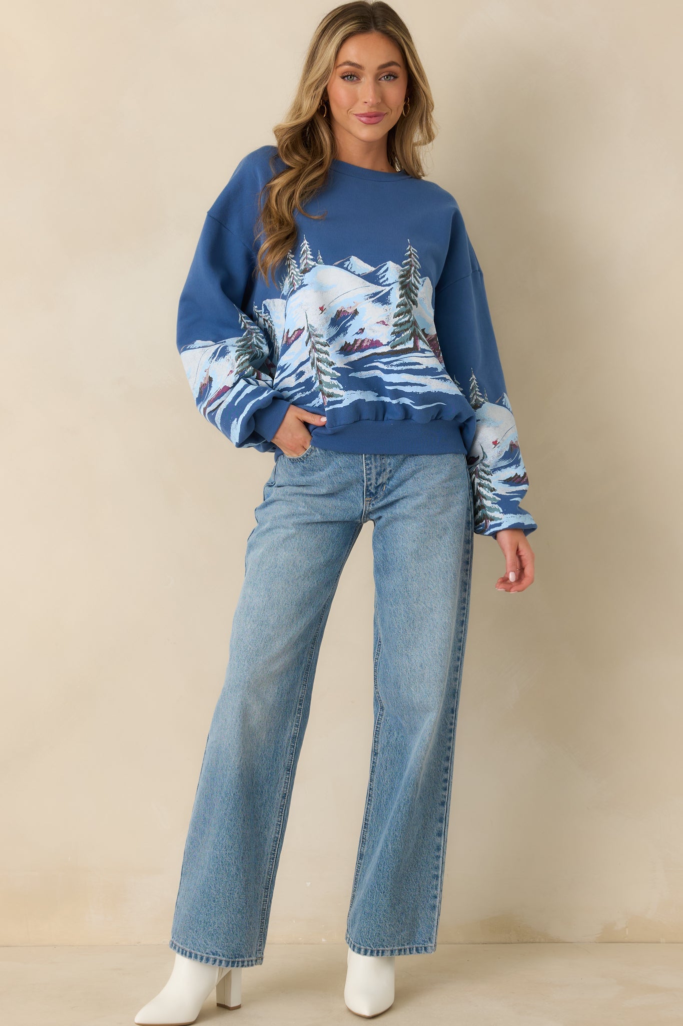 Alpine Ski Dark Blue Multi Cotton Crewneck Sweatshirt