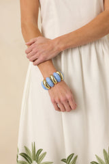 A Touch of Radiance Blue & Gold Beaded Statement Bracelet