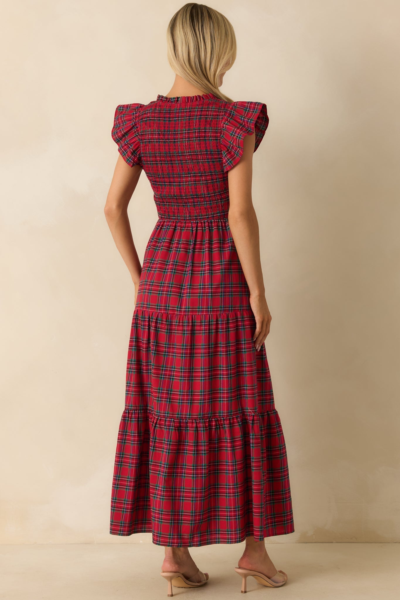 A Place To Be Cotton Red Plaid Maxi Dress