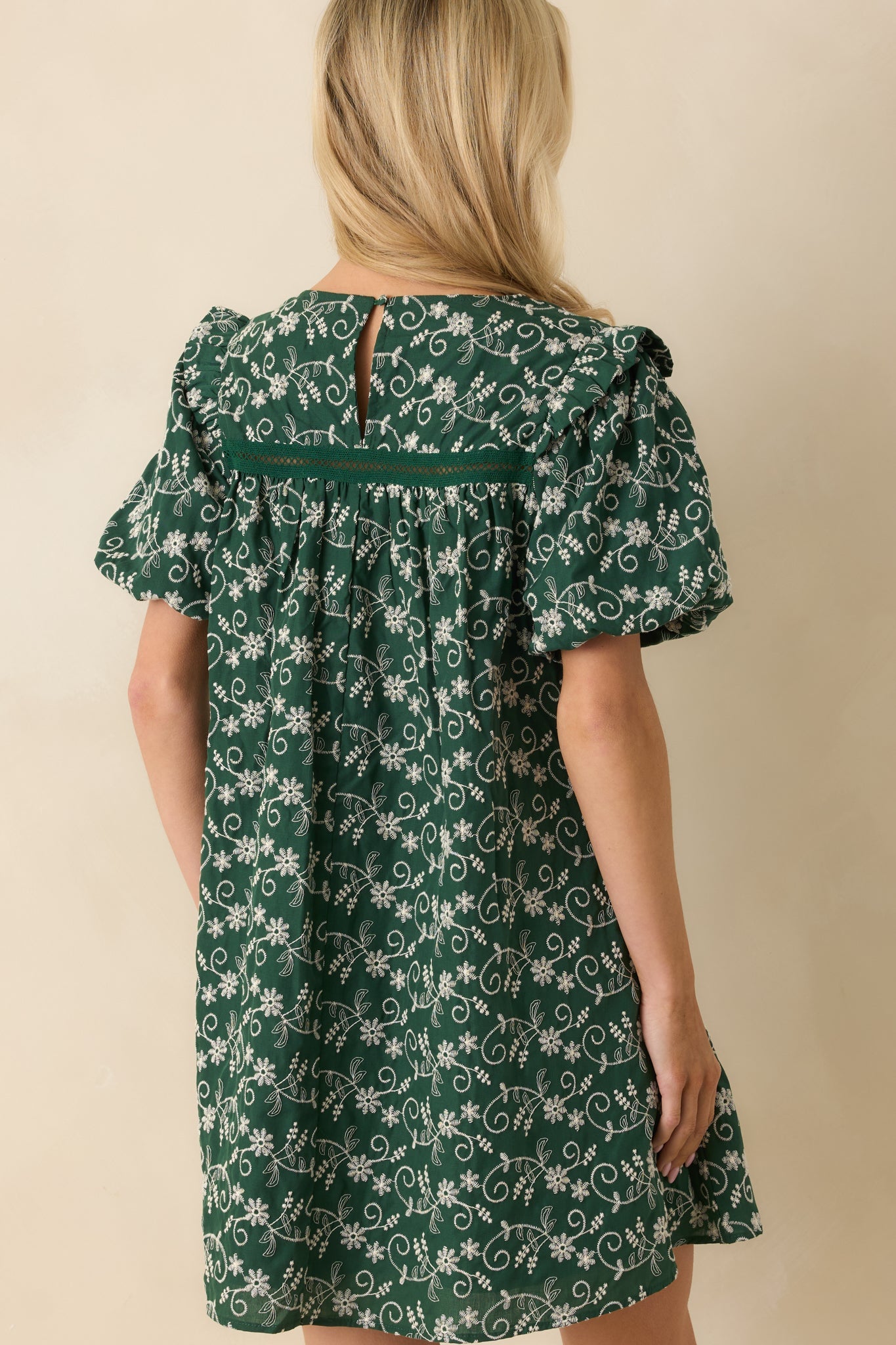 Already Knew Hunter Green Floral Embroidered Eyelet Mini Dress