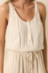 Anywhere And Everywhere Natural Linen Blend Sleeveless Jumpsuit