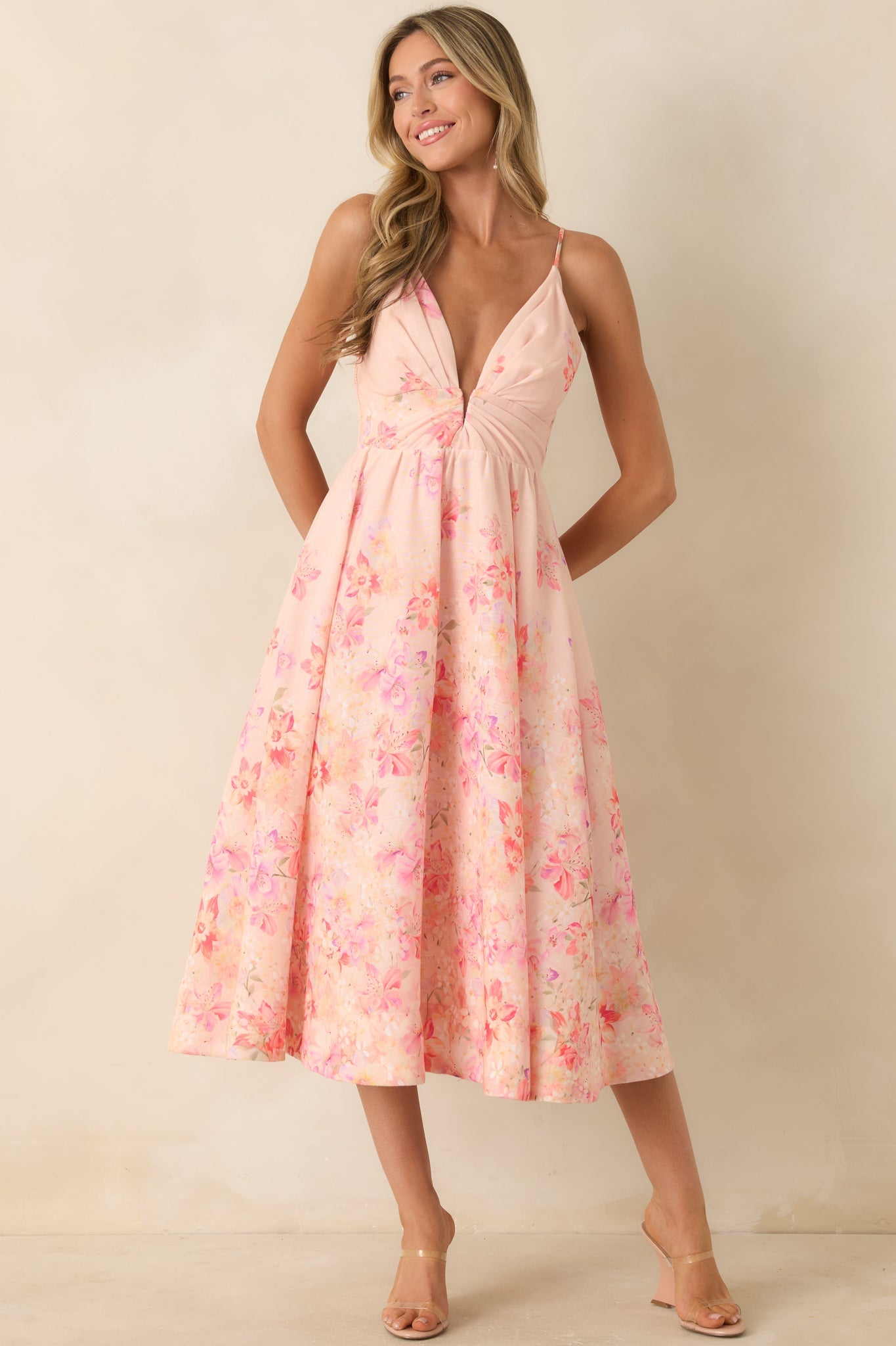 ASTR The Label Janna Pink Floral Midi Dress