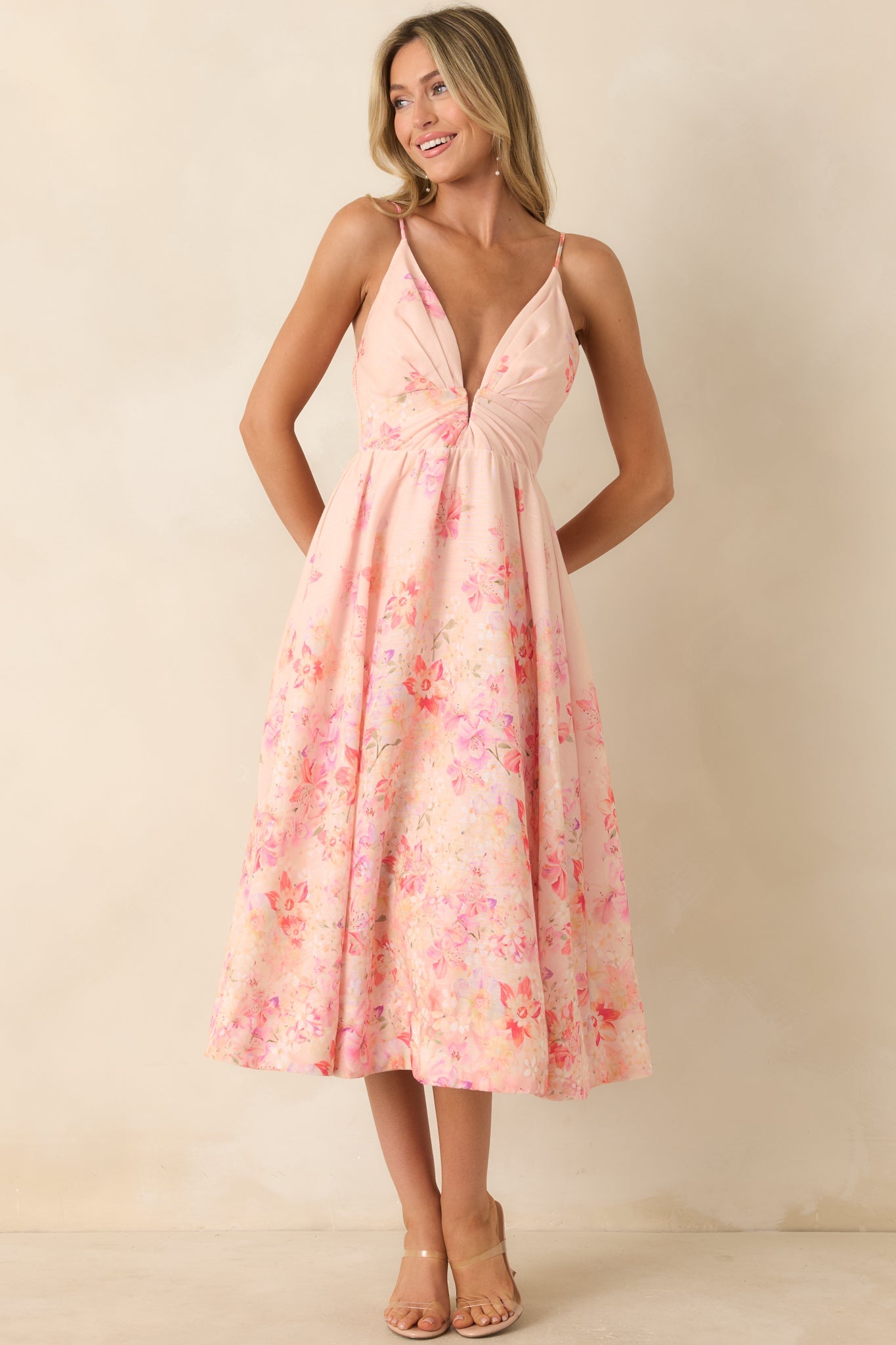 ASTR The Label Janna Pink Floral Midi Dress