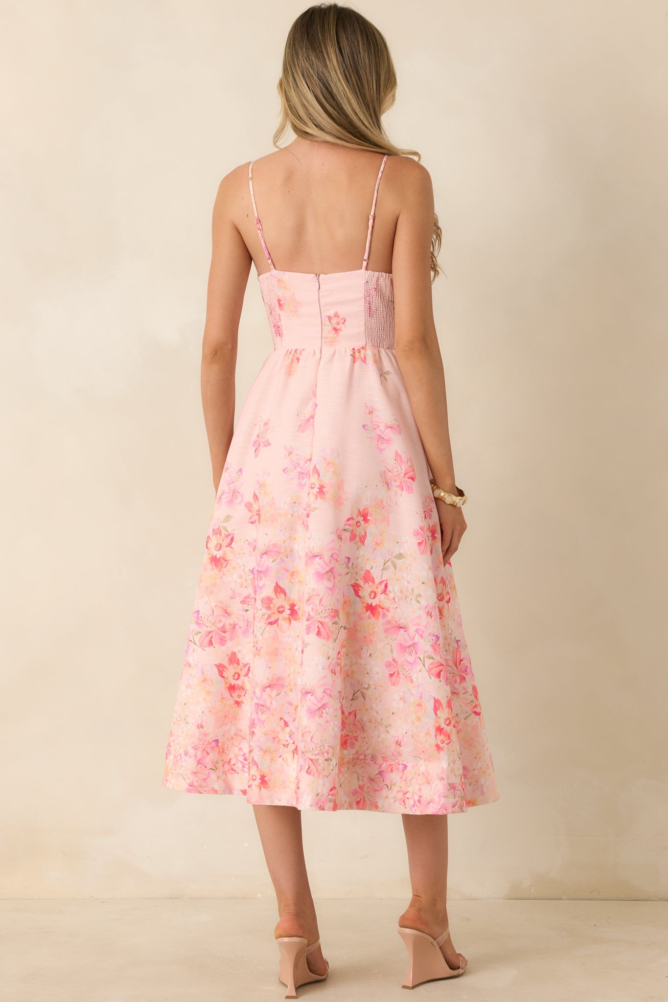 ASTR The Label Janna Pink Floral Midi Dress