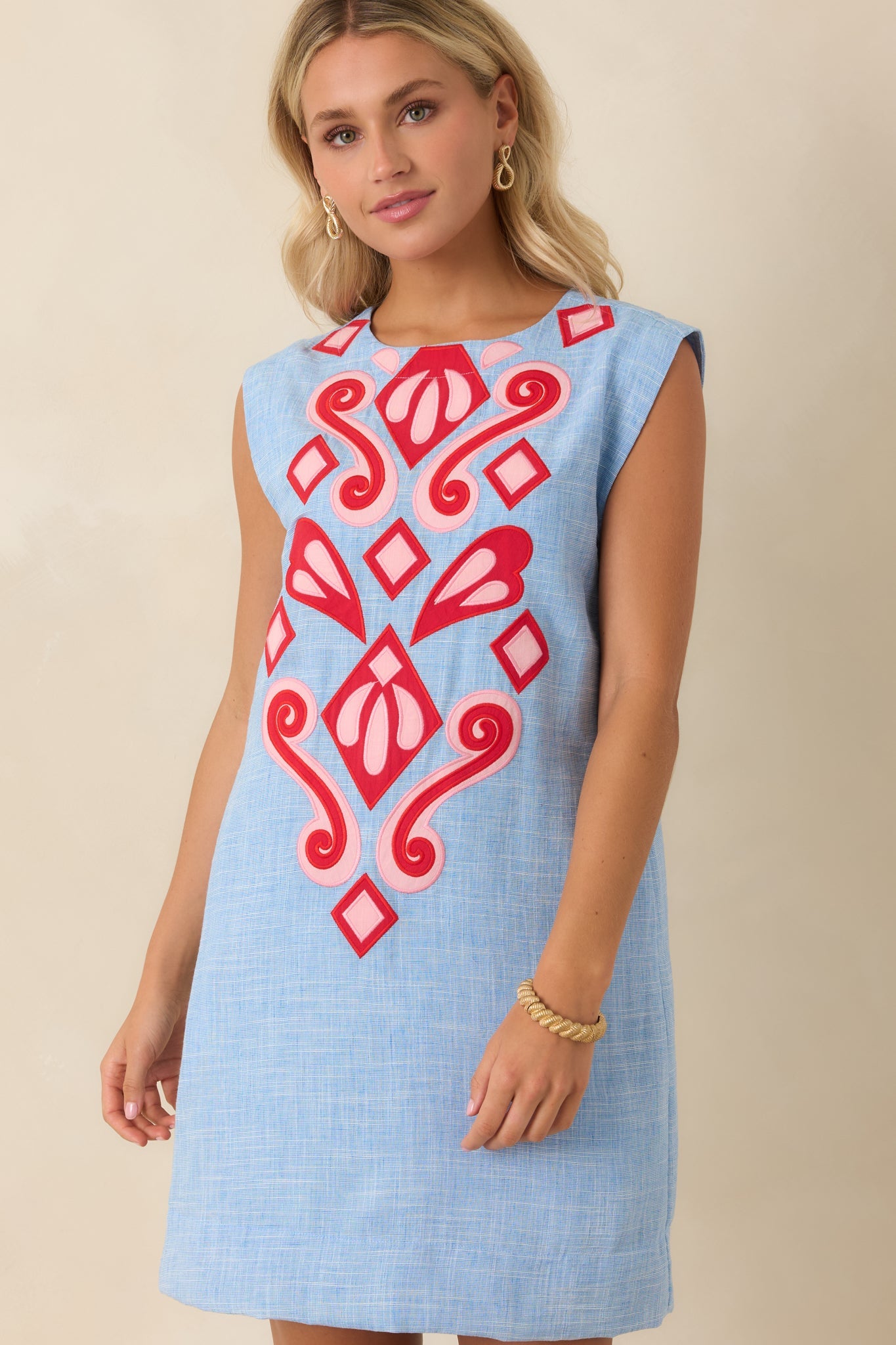 Art of Adventure Blue Heather Appliqué Mini Shift Dress
