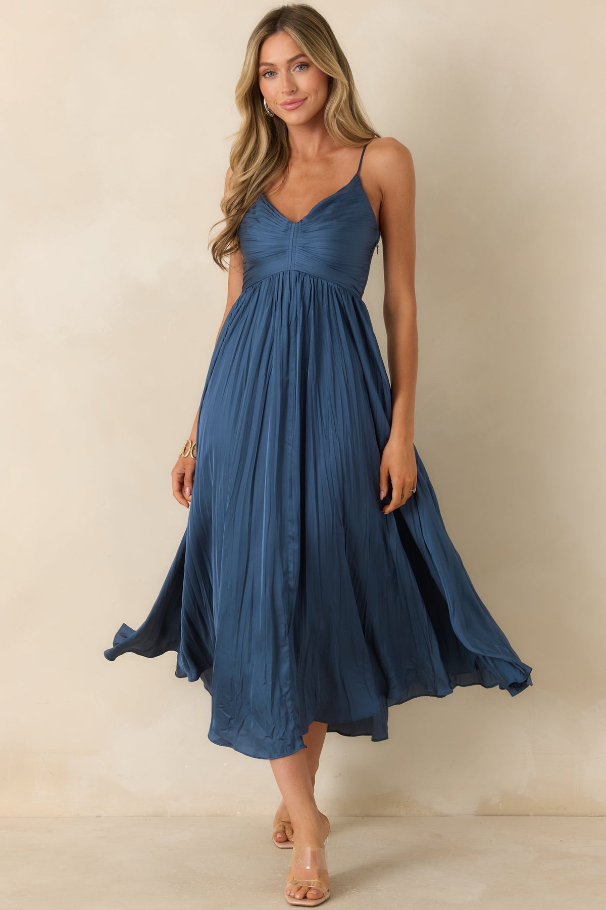 ASTR The Label Maeve Navy Pleated Midi Dress