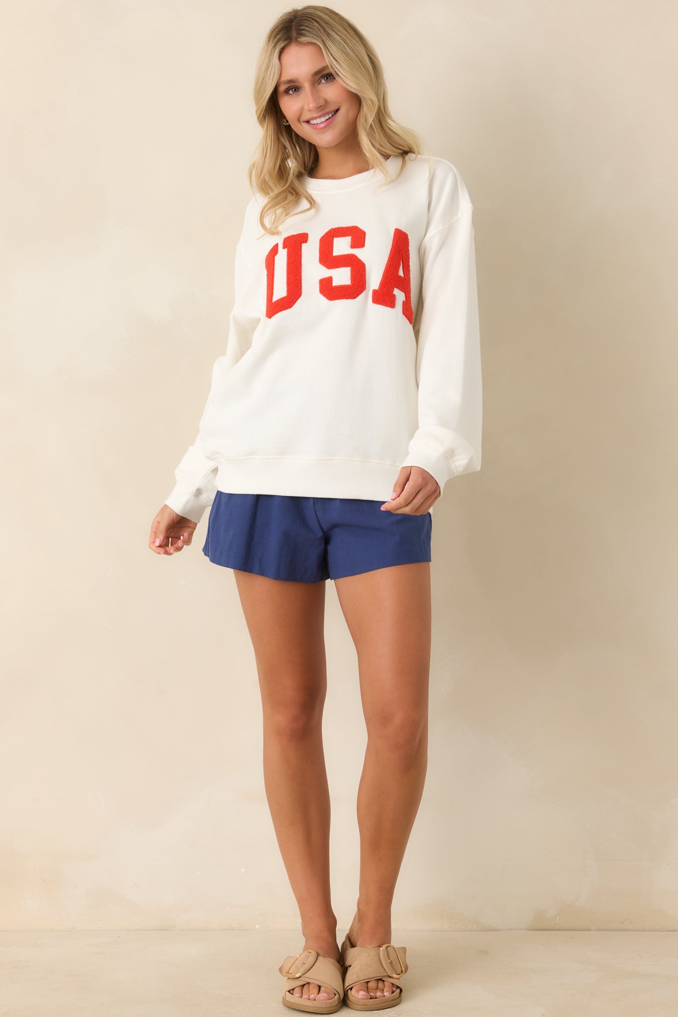 All For It Navy Cotton Linen Relaxed Fit Shorts
