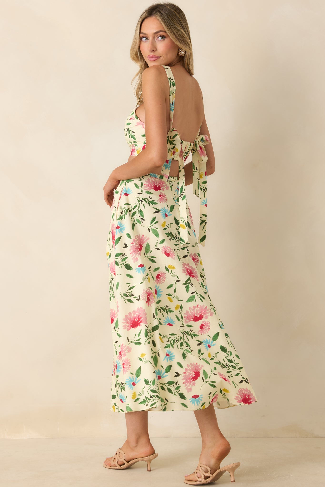 ASTR The Label Myria Yellow Multi Floral Pleated Crop Top