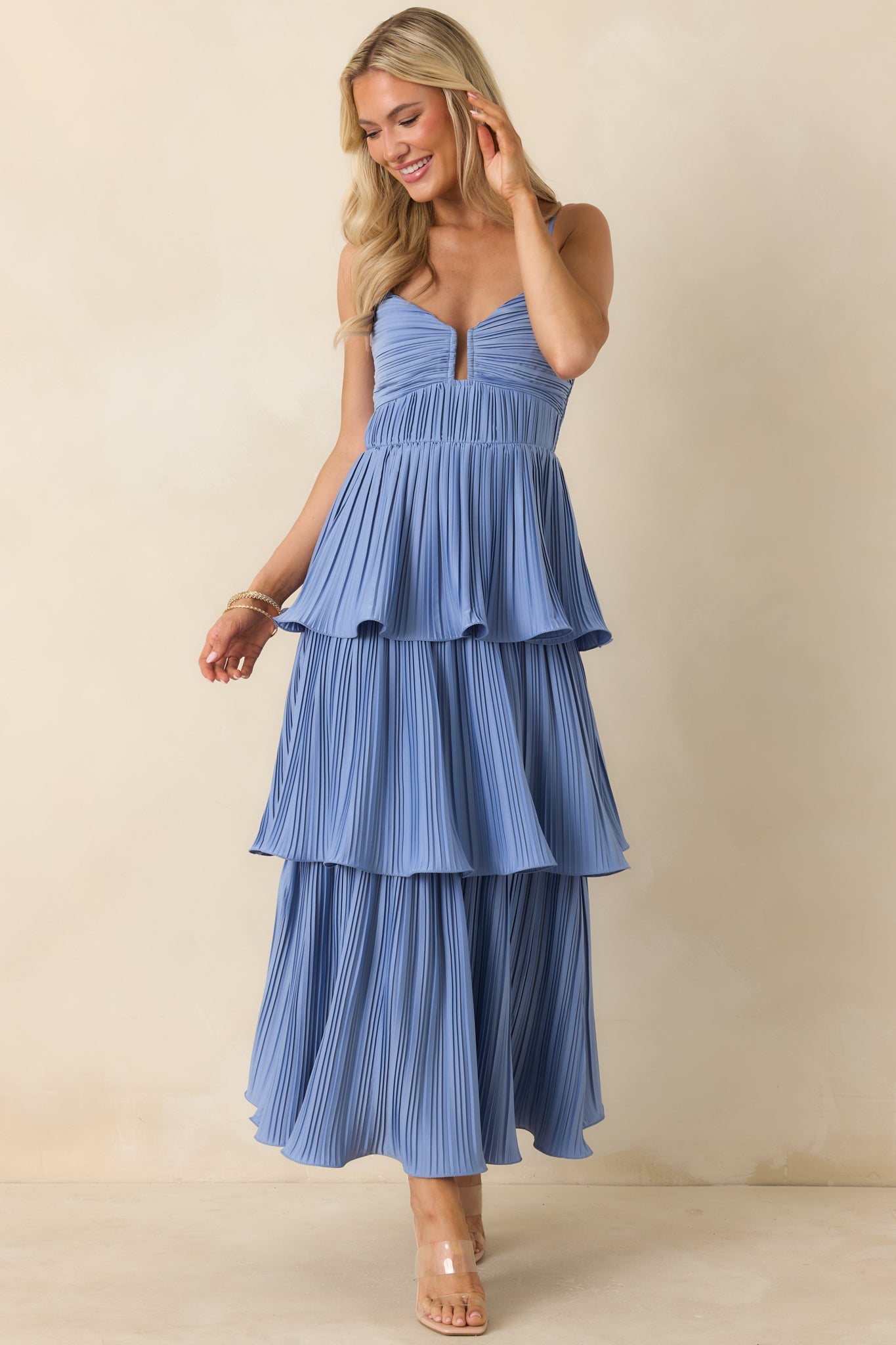 ASTR The Label Lupin Blue Tiered Maxi Dress